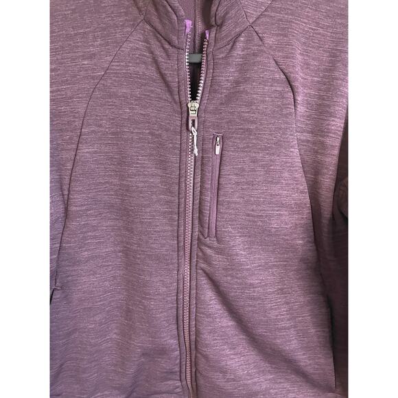 Title Nine Crash Polartec Bomber Jacket Sz L Purple Pockets Thumbholes Athletic - Picture 7 of 15